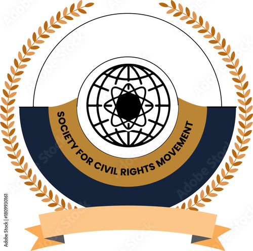 Abstract Global Emblem with Laurel Wreath and Ribbon Banner – Modern Vector Badge Design