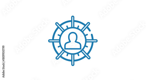 Blue person icon in a circle with spokes