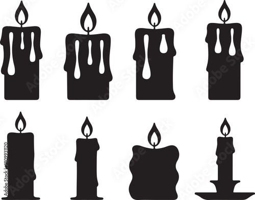 Candle Silhouette Vector Set | Black and White Decoration for Print, Icons, and Design Elements