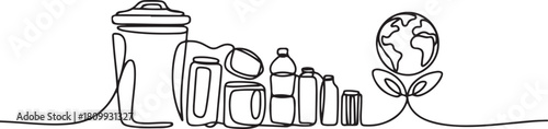 Continuous one line design of recycle household waste for healthy earth. Minimalist style vector. one line Icon drawing with white background