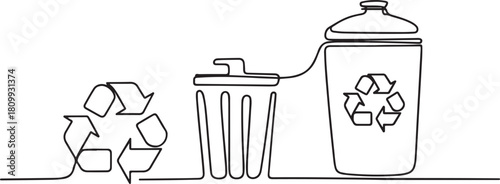Continuous one line design of recycle household waste for healthy earth. Minimalist style vector. one line Icon drawing with white background