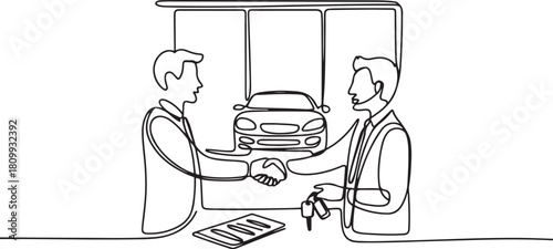 Continuous one line design of car dealership agreement. one line Icon drawing with white background