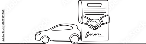 Continuous one line design of car dealership agreement. one line Icon drawing with white background