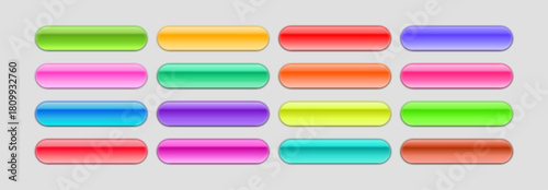 Glossy Colorful Web Buttons Set - Vibrant UI/UX Interface Elements Collection, Editable AI file