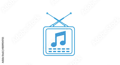 Music note on a television screen with antennas