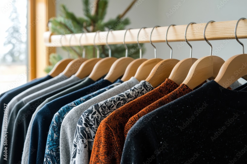 Obraz premium Eco-friendly clothing line launch urban setting fashion showcase sustainable designs indoor perspective green concept