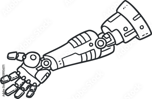 Outline vector illustration of a robotic arm showcasing detailed design and mechanical elements for technology and innovation projects