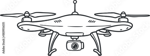 Outline vector illustration of a drone with a camera, suitable for technology and design projects