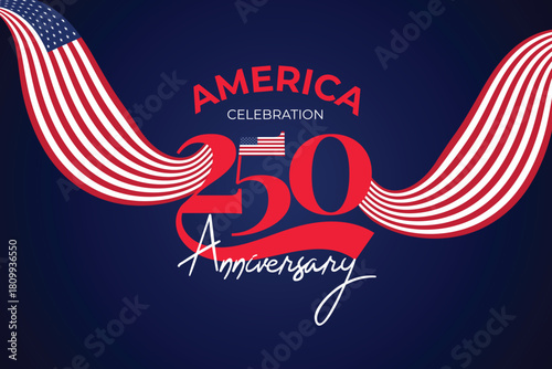 American Patriotic 250 Jubilee Art Banner. USA Celebration Flag Wave Background
