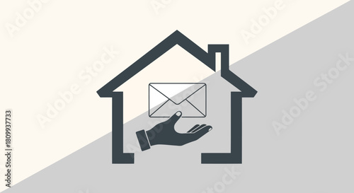 Hand offering letter inside house on gray background