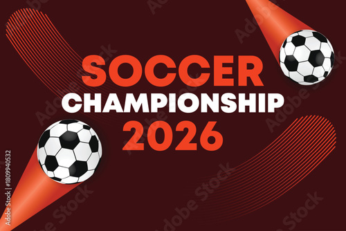2026 Soccer Championship Graphic Banner with Bold Dynamic Red Background