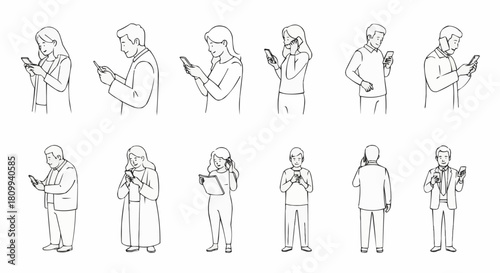 Diverse individuals engrossed in their smartphones, showcasing modern communication habits.