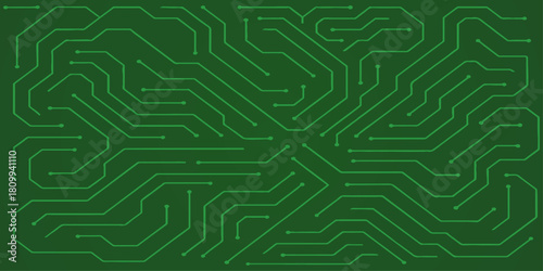 Abstract circuit board pattern with lines and chips illustrates a digital electronics technology concept design for a seamless background texture