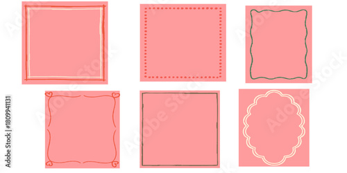 Cute vector set of pink and white vintage design elements for wedding invitations, cards, frames, borders, and blank scrapbook labels