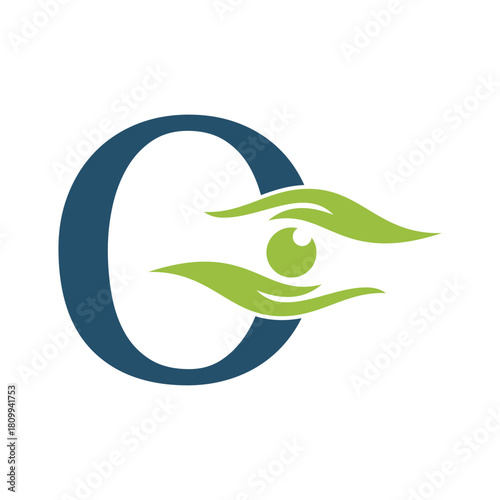 Initial Letter O Charity Logo Combine with Hand and Eye Symbol