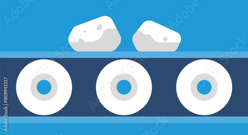 Illustration of a conveyor belt with rocks and round objects on it