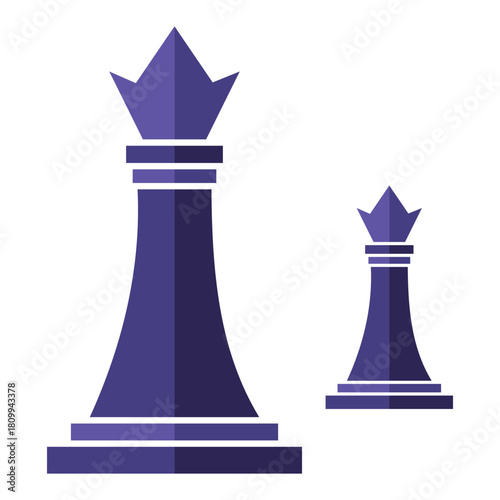 Chess queen icons in flat style. Simple game element illustration. Isolated blue queen chess piece on a white background. Vector illustration.