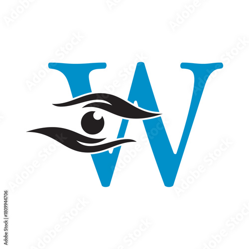 Initial Letter W Charity Logo Combine with Hand and Eye Symbol