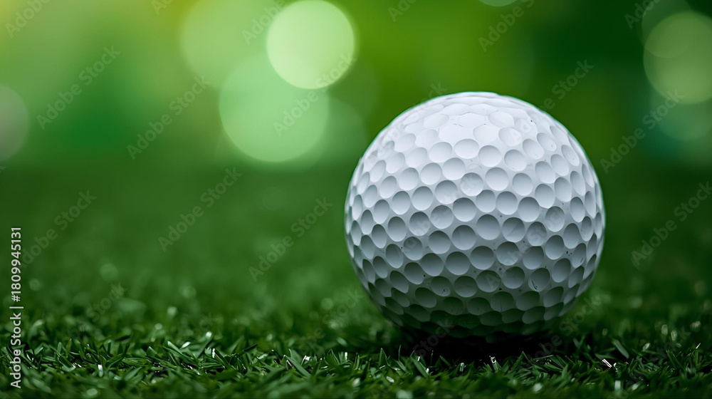 Obraz premium a white shiny golf ball on green grass club, ai