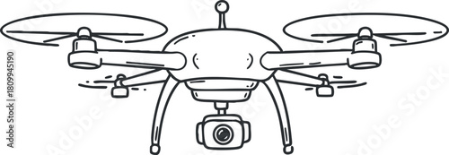 Outline vector illustration of a drone with a camera, ideal for technology and innovation design projects
