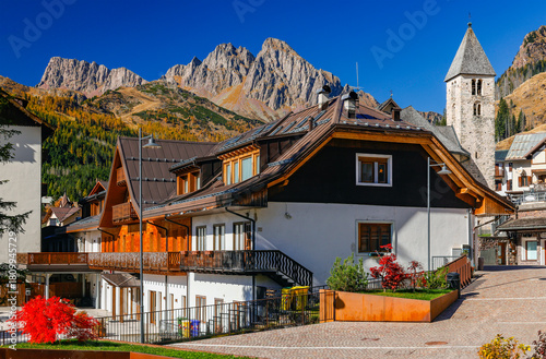 Autumn scenic view of the Pale di San Martino near San Martino di Castrozza mountain resort, Trentino province, Italy, Europe