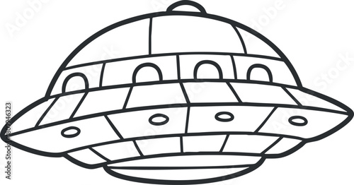 Outline vector illustration of a UFO flying saucer, perfect for science fiction themes and creative projects