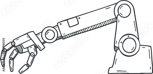 Outline vector illustration of a robotic arm for technology and engineering design projects.