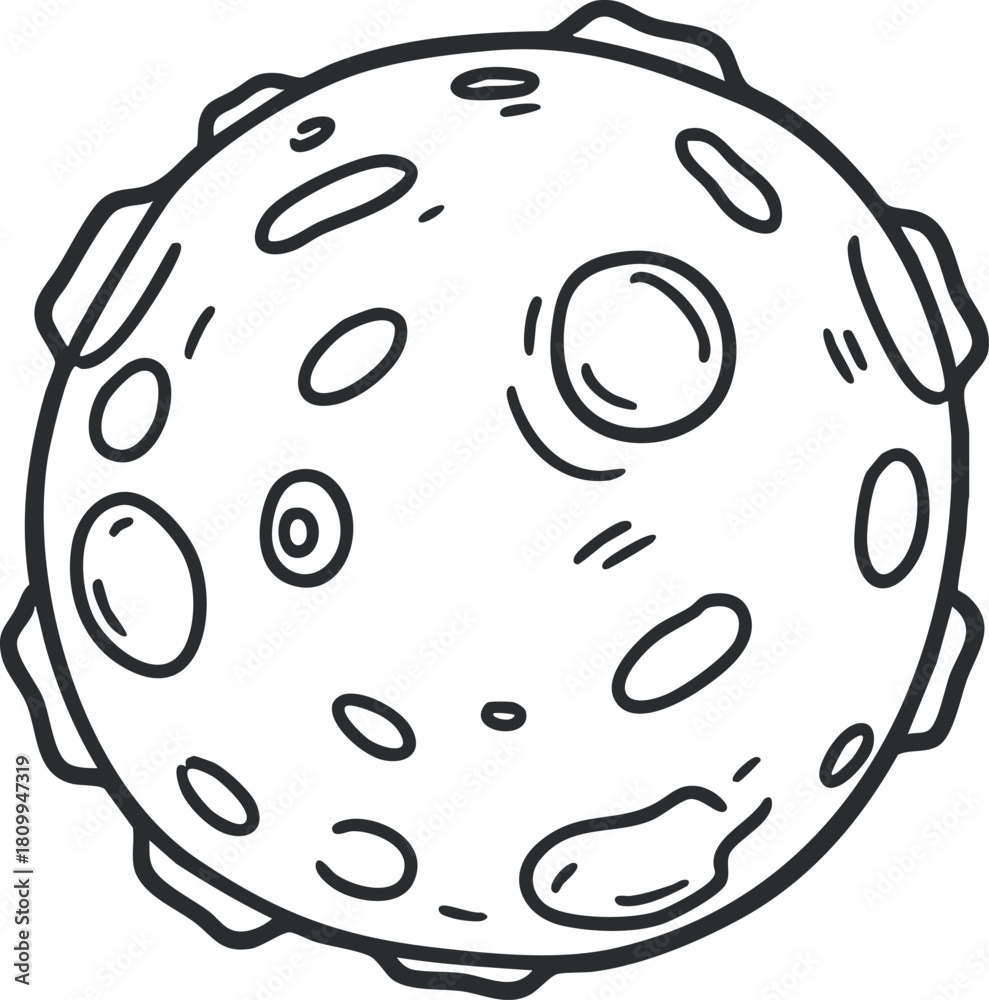 Fototapeta premium Outline vector illustration of a moon with craters, ideal for space-themed designs and educational materials