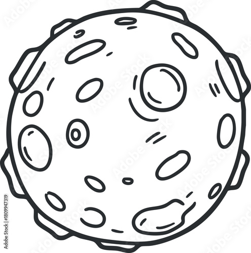 Outline vector illustration of a moon with craters, ideal for space-themed designs and educational materials