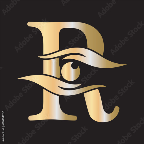Initial Letter R Charity Logo Combine with Hand and Eye Symbol