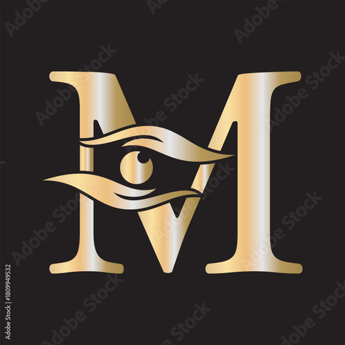 Initial Letter M Charity Logo Combine with Hand and Eye Symbol