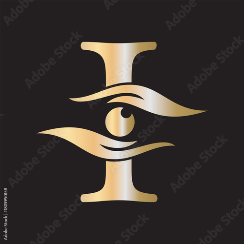 Initial Letter I Charity Logo Combine with Hand and Eye Symbol