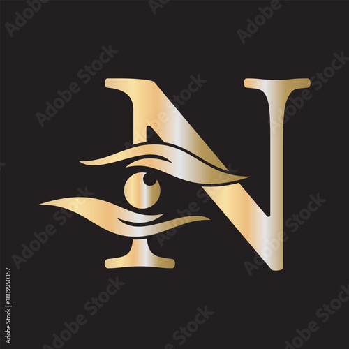 Initial Letter N Charity Logo Combine with Hand and Eye Symbol