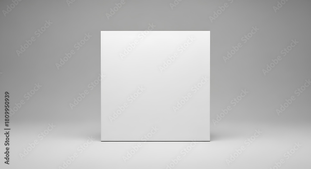 Fototapeta premium A simple, blank white rectangular box standing upright on a light grey background, ready for product branding or packaging design