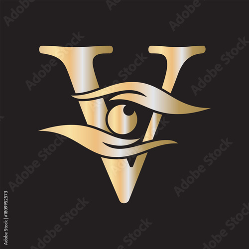 Initial Letter V Charity Logo Combine with Hand and Eye Symbol