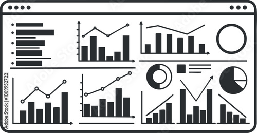 Modern flat design vector illustration of various data visualization charts and graphs for business analytics and reporting