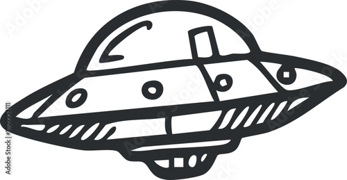 Playful outline vector illustration of a UFO spaceship, ideal for science fiction themes and creative projects