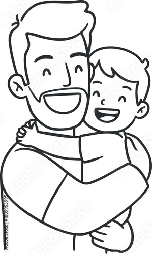 Line art vector illustration of a joyful father holding his smiling child, portraying love and family bonding