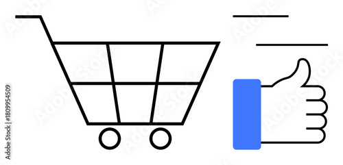Online shopping concept. Simple shopping cart and thumbs-up symbol emphasizing customer satisfaction. Online shopping, retail, and e-commerce growth. Perfect for marketing and digital platforms