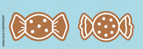 Brown and white candy-shaped gingerbread cookies flat vector illustration.
Winter Christmas party cookies clipart.