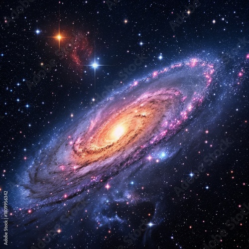 Wallpaper Mural Spiral Galaxy with Glowing Core and Starry Nebula, Cosmic Art, Outer Space, Universe, Astronomy, Galaxy, Nebula Torontodigital.ca