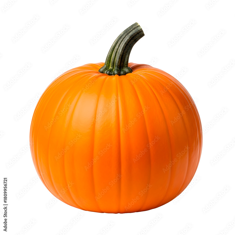 Obraz premium A vibrant orange pumpkin, isolated on transparent background, showcases its smooth skin and prominent stem, perfect for autumn harvest themes