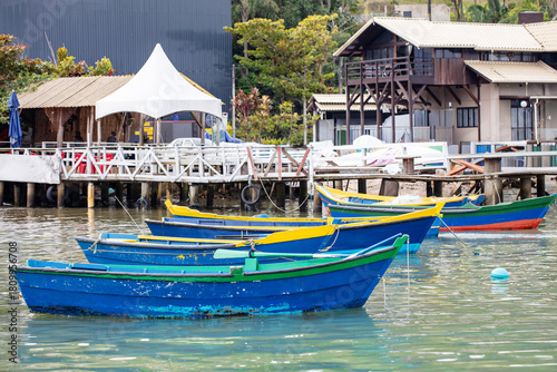 Fishing boats in the port of the tourist city of Itapema, Santa Catarina, Brazil.
