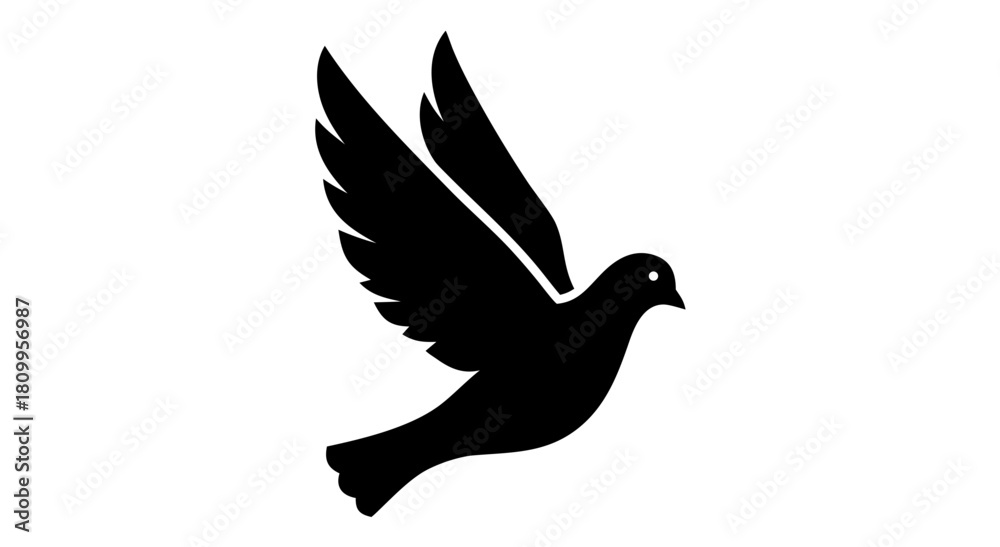Obraz premium Flying dove of peace vector illustration silhouette on white background with wing and feather