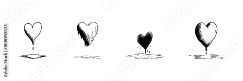 Melting Heart Doodle Sketch Set. Emotional Expression And Love Symbolism In Hand Drawn Style Collection. Romantic And Sentimental Art. Hand Drawn Isolated Vector Illustration