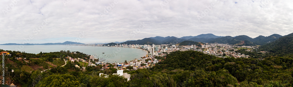 Fototapeta premium Aerial view of the bay of the tourist city of Itapema, Santa Catarina, Brazil.