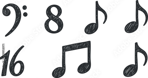 Hand-drawn vector illustration featuring musical notes and numbers for creative projects and educational materials