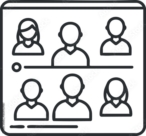 Outline vector illustration of user avatars displayed in a digital interface for social networking or team collaboration