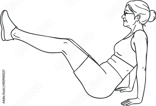 Outline vector illustration of a woman performing a fitness exercise for health and wellness concepts