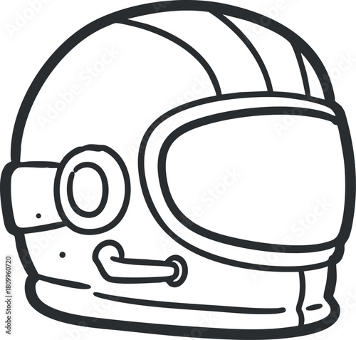 Outline vector illustration of a space helmet design for science and exploration themes in modern projects